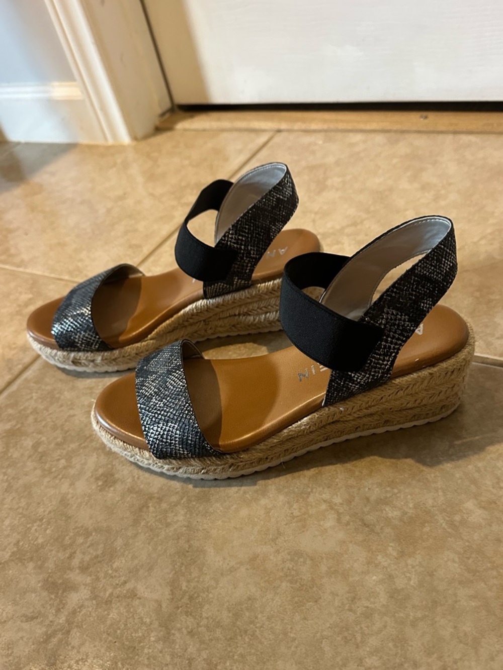 Women’s Black Espadrille Wedge Sandals with Ankle Strap